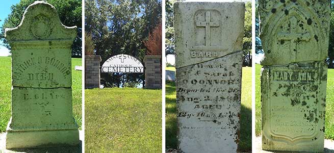 Headstones of Patrick O'Connor and his daughter Sara and Mary Ann, St. Anne's Cemetery, Deerfield,WI